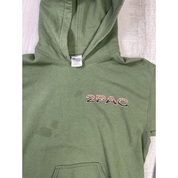 VTG 2Pac Tupac In Memory Of 1971-1996 Green Hoodie Size Small Rap Y2K V - Picture 5 of 9